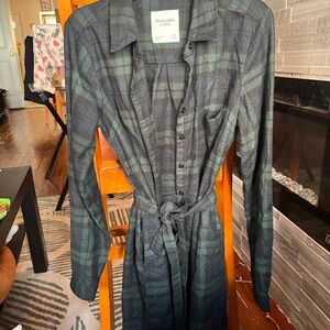 Abercrombie & Fitch Green Black and Blue Flannel Shirt Dress